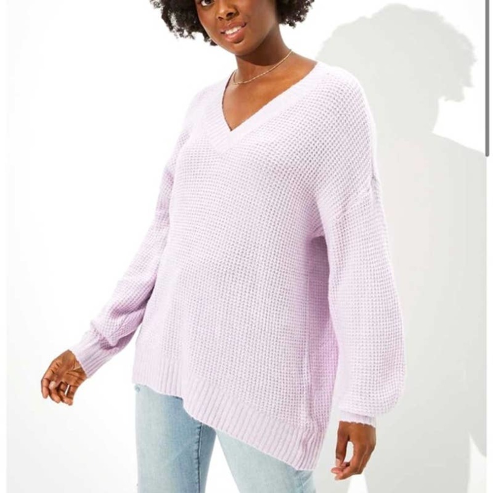 NWT American Eagle Lavender Dreamspun V-Neck Long Sleeve Pullover Sweater S